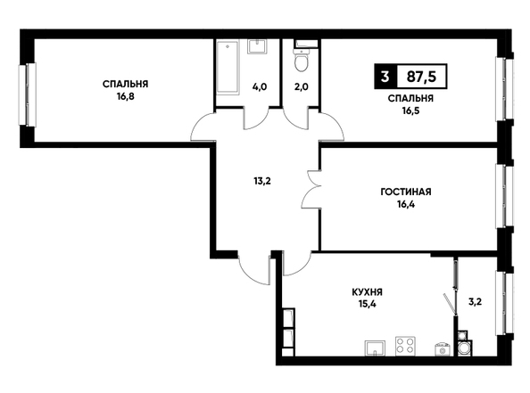 Планировка 3-комн 87,5 м²