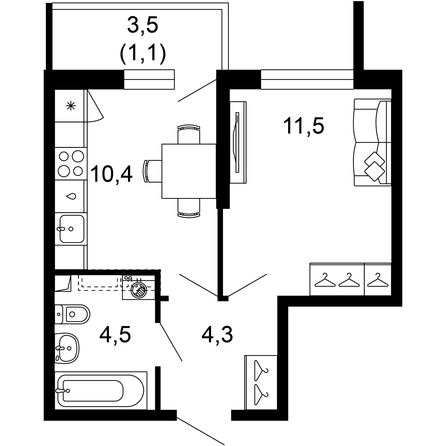 Планировка 1-комн 31,8 м²