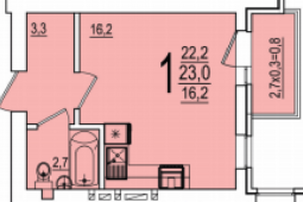 Планировка 1-комн 23 м²
