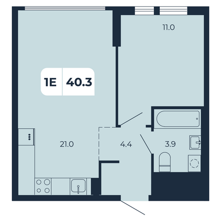 Планировка 1-комн 40,3 м²