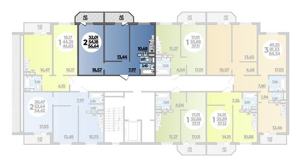 Планировка 2-комн 56,64 м²