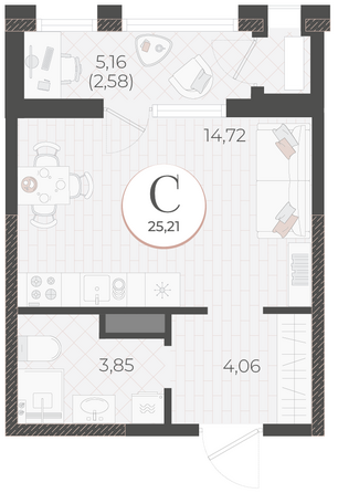 Планировка Студия 25,21 м²