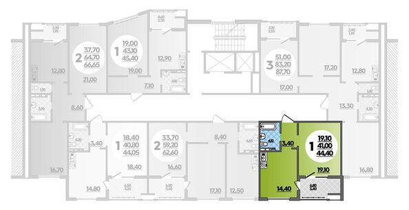 Планировка 1-комн 44,4 м²