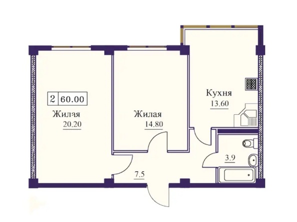 Планировка 2-комн 60 м²