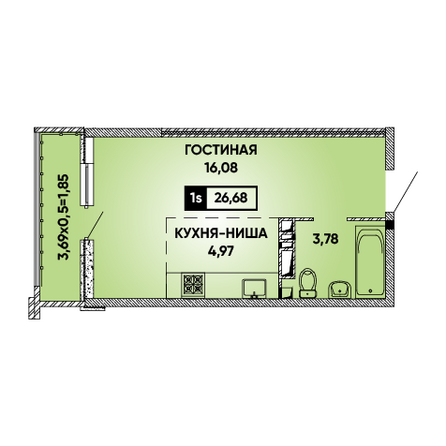 Планировка Студия 26,68 м²