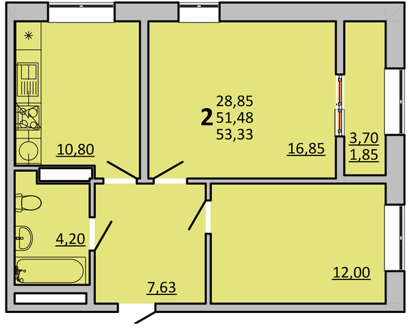 Планировка 2-комн 53,15 м²