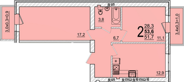 Планировка 2-комн 53,6 м²