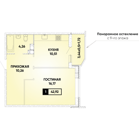Планировка 1-комн 42,92 м²