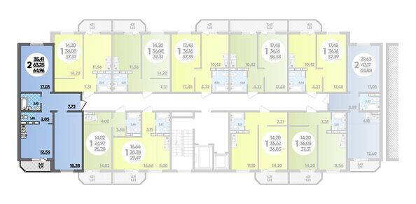 Планировка 2-комн 64,96 м²