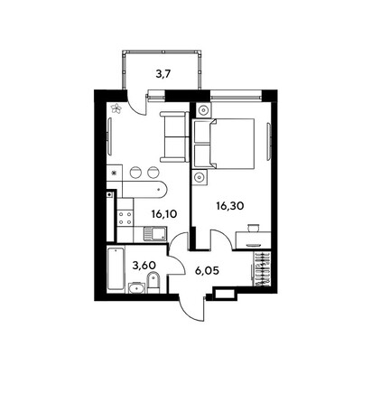 Планировка 2-комн 45,9 м²