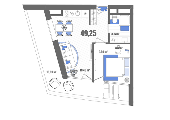 Планировка Номер 49,25 м²