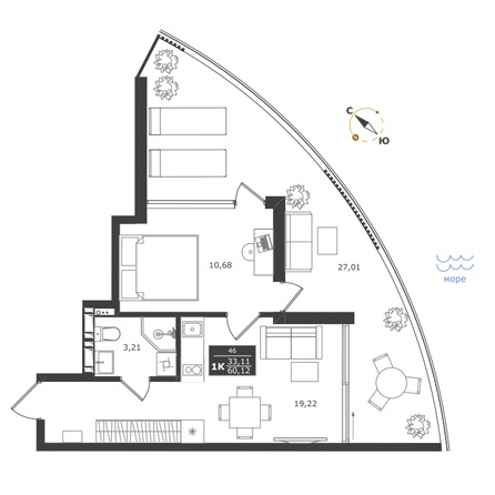 Планировка Апартамент 60,12 м²