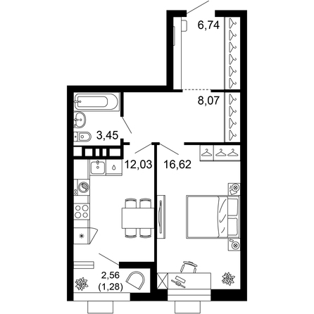 Планировка 1-комн 48,19 м²
