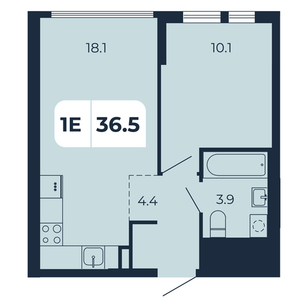 Планировка 1-комн 36,5 м²