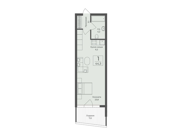 Планировка Апартамент 44,3 м²