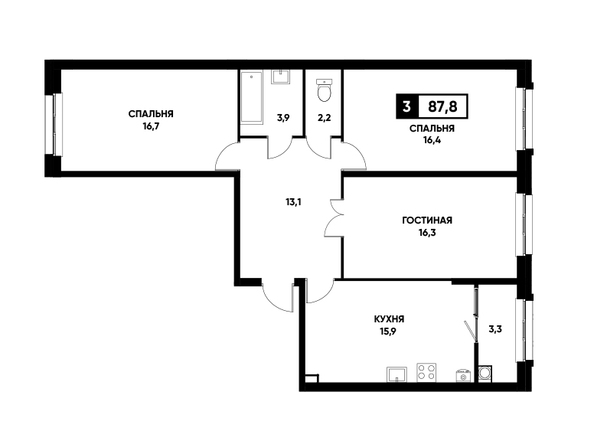 Планировка 3-комн 87,8 м²
