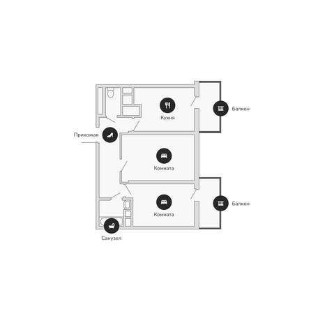 Планировка 2-комн 58,93 м²