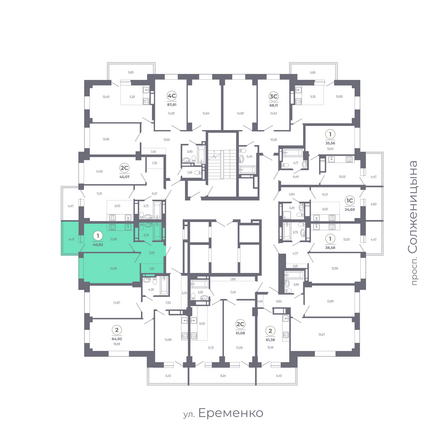 Планировка 1-комн 40,72 - 41,55 м²