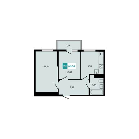 Планировка 2-комн 49,54 м²