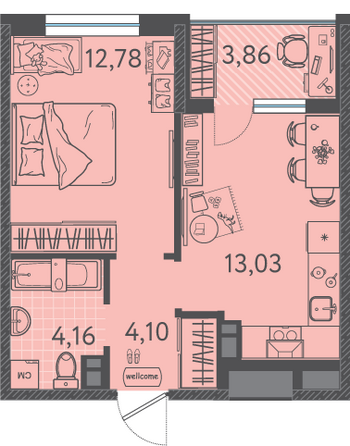 Планировка 1-комн 36 м²