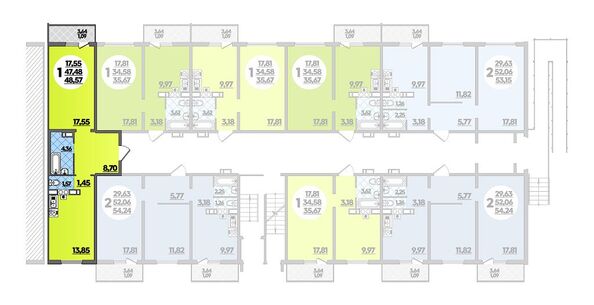 Планировка 1-комн 48,57 м²