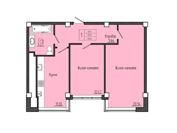 Планировка 2-комн 59,62 м²