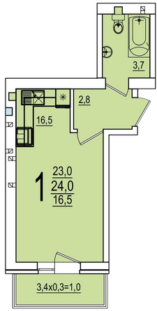 Планировка 1-комн 24 м²