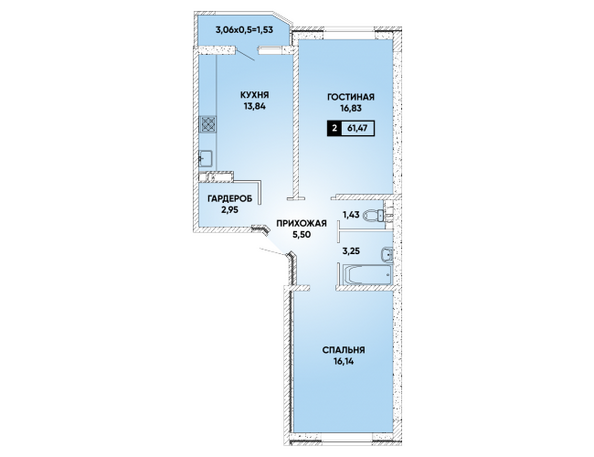 Планировка 2-комн 61,47 м²