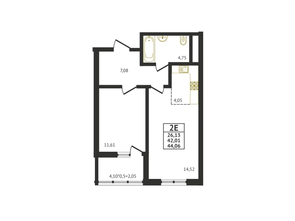 Планировка Студия 44,06 м²