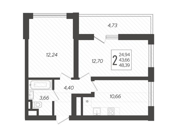 Планировка 2-комн 48,39 м²
