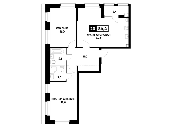 Планировка 1-комн 84,4 м²