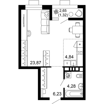 Планировка 1-комн 40,54 м²