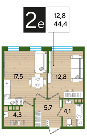 Планировка 1-комн 44,4 м²