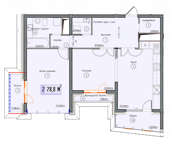 Планировка 2-комн 78,8 м²