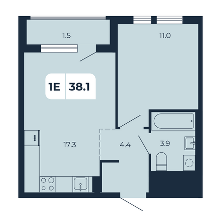 Планировка 1-комн 38,1 м²