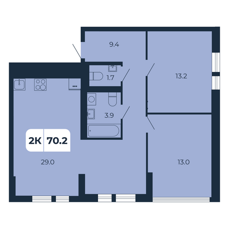 Планировка 2-комн 70,2 м²
