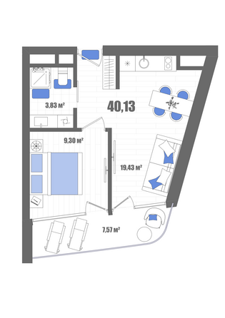 Планировка Номер 39,43 - 40,13 м²
