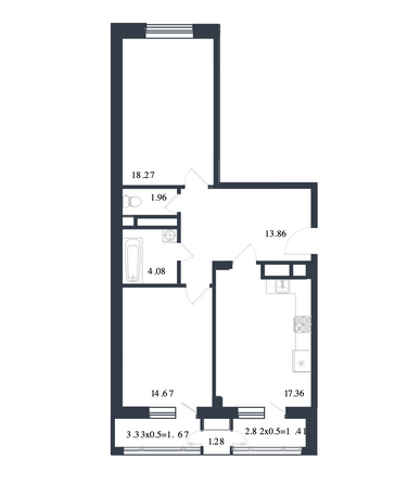 Планировка 2-комн 74,56 м²