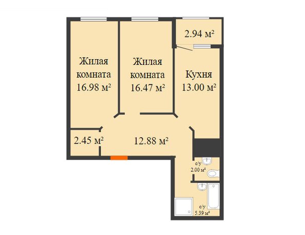 Планировка 2-комн 70,64 м²
