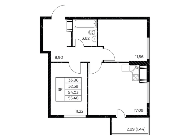 Планировка 2-комн 55,48 м²