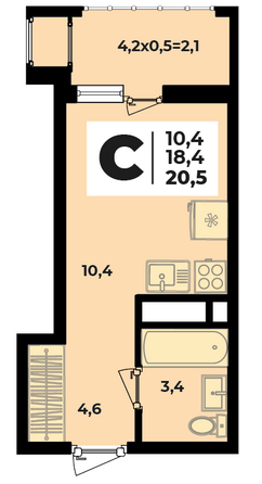 Планировка 1-комн 20,5 м²