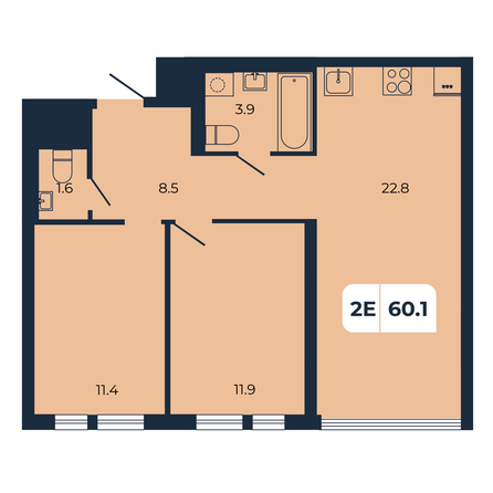Планировка 2-комн 60,1 м²