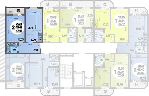 Планировка 2-комн 47,47 м²