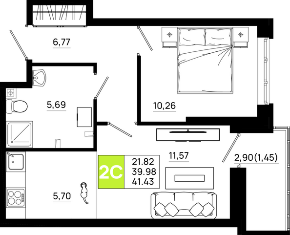 Планировка 1-комн 41,43 м²
