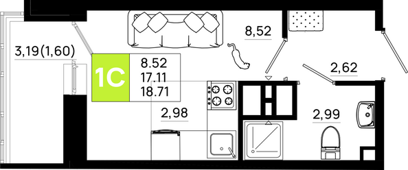 Планировка Студия 18,71 м²