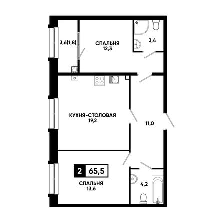 Планировка 1-комн 65,5 м²