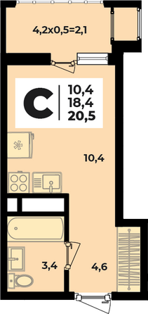 Планировка 1-комн 20,5 м²