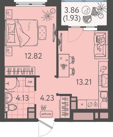 Планировка 1-комн 35,55, 35,8 м²