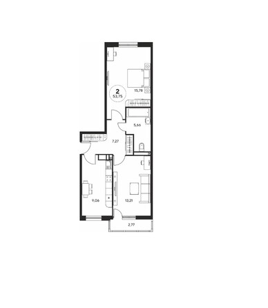 Планировка 2-комн 53,6 м²