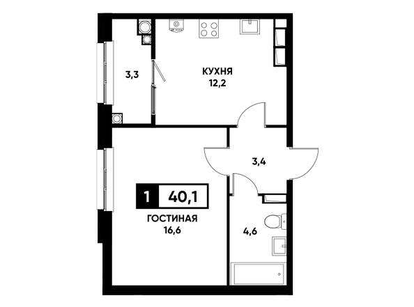 Планировка 1-комн 40,1 м²